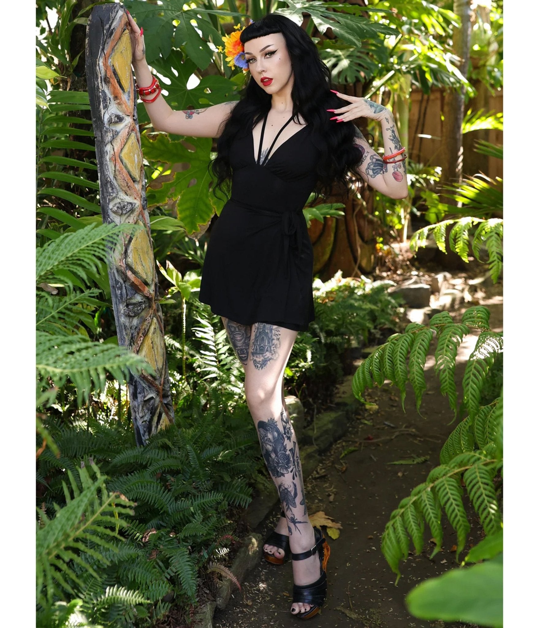 Elle Rebel Black Barbados Romper - Unique Vintage - Womens, BOTTOMS, ROMPERS AND JUMPSUITS