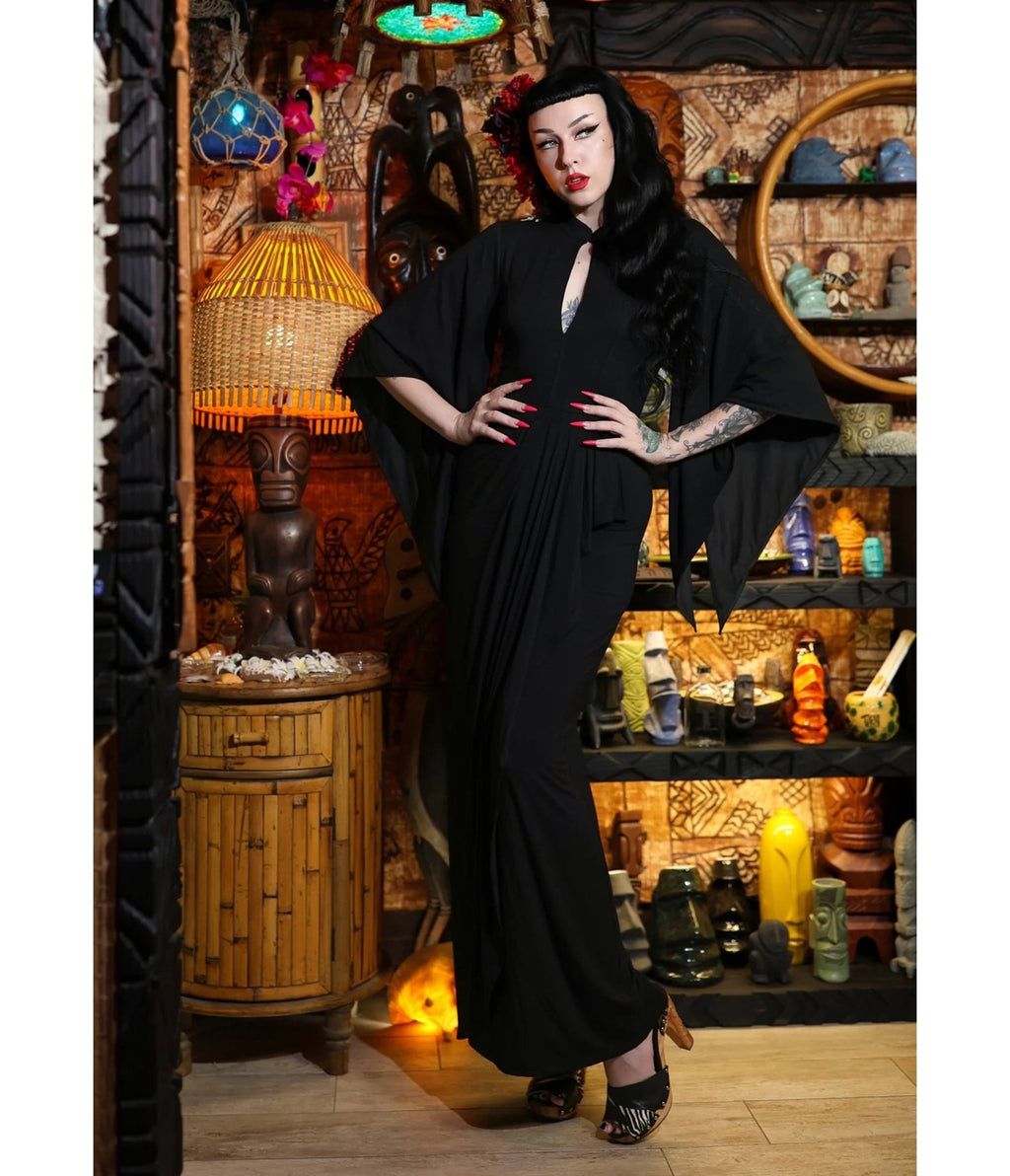 Elle Rebel Black Cape Sleeve Maxi Dress - Unique Vintage - Womens, DRESSES, MIDI