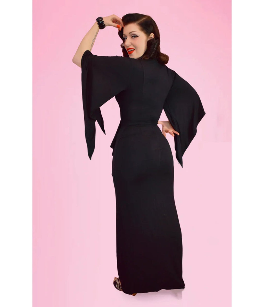 Elle Rebel Black Cape Sleeve Maxi Dress - Unique Vintage - Womens, DRESSES, MIDI