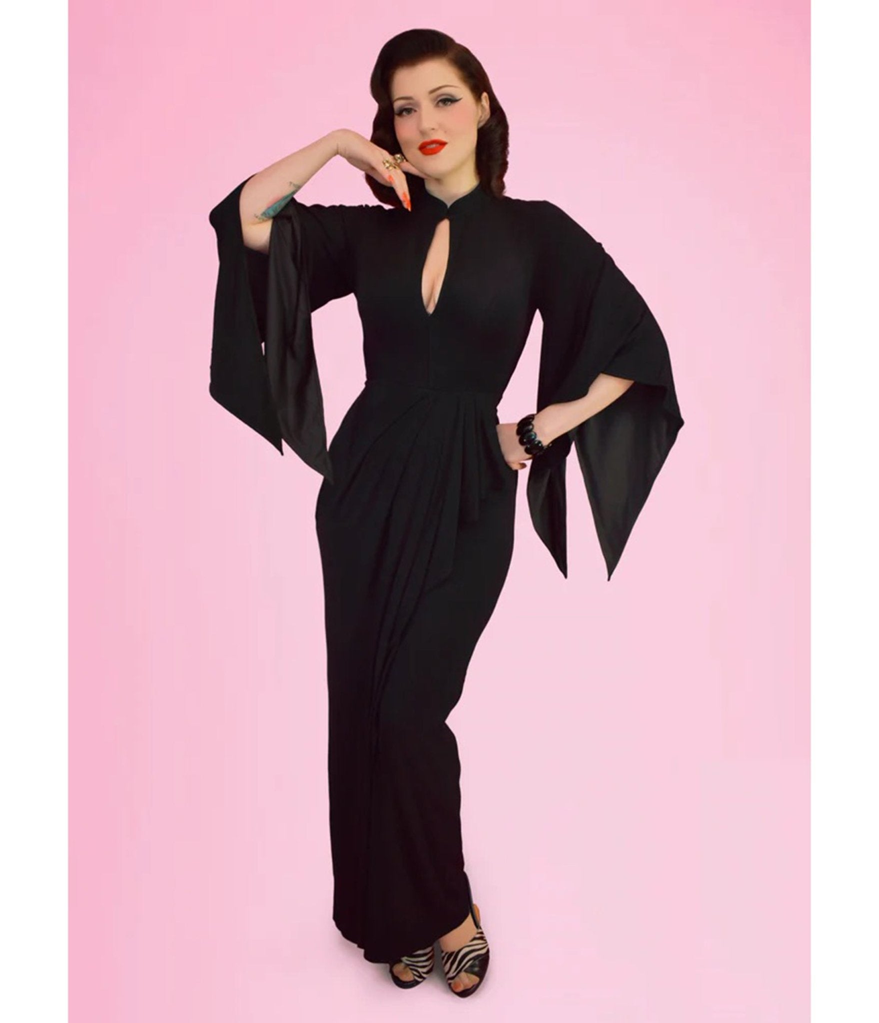 Elle Rebel Black Cape Sleeve Maxi Dress - Unique Vintage - Womens, DRESSES, MIDI