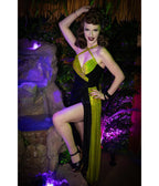 Elle Rebel Black & Green Leopard Velvet Exotiki Dress - Unique Vintage - Womens, DRESSES, MAXI