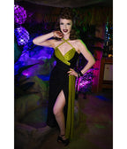 Elle Rebel Black & Green Leopard Velvet Exotiki Dress - Unique Vintage - Womens, DRESSES, MAXI