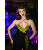 Elle Rebel Black & Green Leopard Velvet Exotiki Dress - Unique Vintage - Womens, DRESSES, MAXI