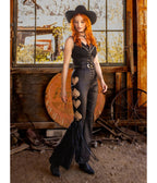Elle Rebel Black High Noon Faux Leather Fringe Pants - Unique Vintage - Flare Pants