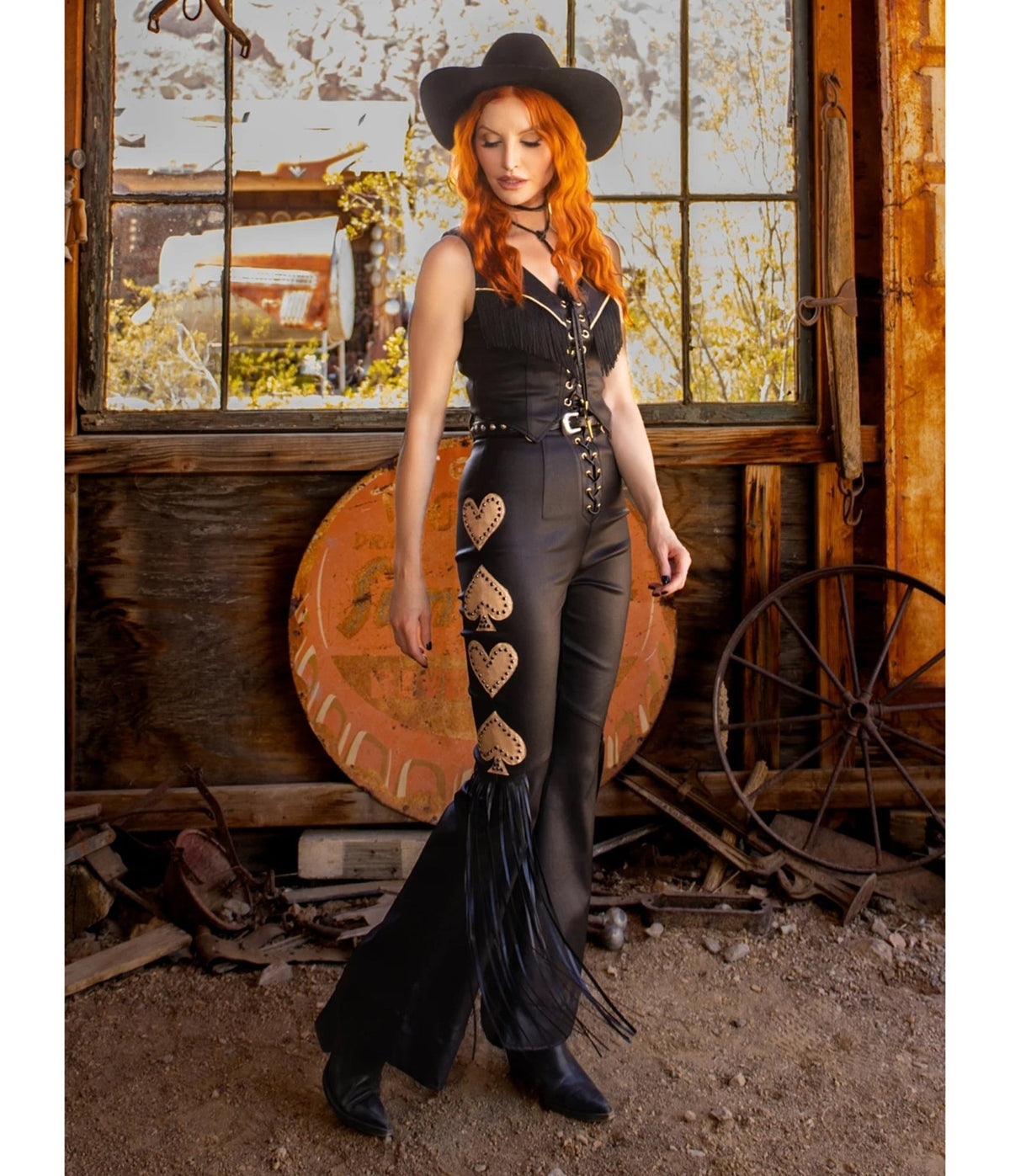 Elle Rebel Black High Noon Faux Leather Fringe Pants - Unique Vintage - Flare Pants