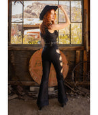 Elle Rebel Black High Noon Faux Leather Fringe Pants - Unique Vintage - Flare Pants