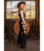 Elle Rebel Black High Noon Faux Leather Fringe Pants - Unique Vintage - Flare Pants