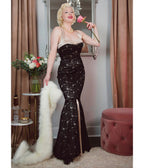 Elle Rebel Black Lace & Satin Mermaid Evening Gown - Unique Vintage - Womens, DRESSES, PROM AND SPECIAL OCCASION