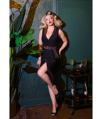 Elle Rebel Black & Leopard Havana Nights Faux Wrap Dress - Unique Vintage - Womens, DRESSES, MIDI