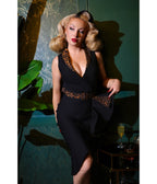 Elle Rebel Black & Leopard Havana Nights Faux Wrap Dress - Unique Vintage - Womens, DRESSES, MIDI