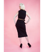 Elle Rebel Black & Leopard Havana Nights Faux Wrap Dress - Unique Vintage - Womens, DRESSES, MIDI