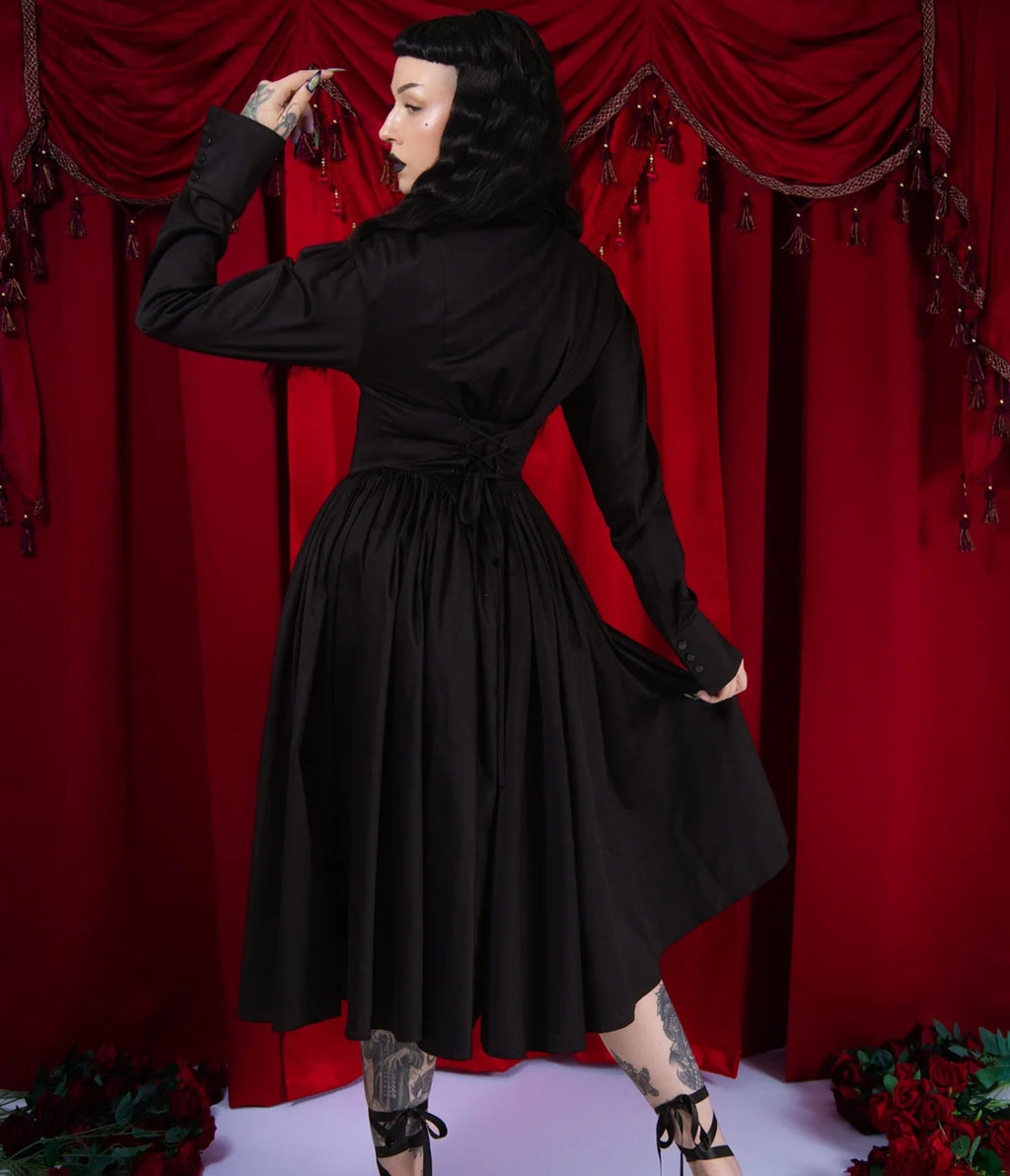Elle Rebel Black Marquise Revolution Shirt Dress - Unique Vintage - Womens, DRESSES, MIDI