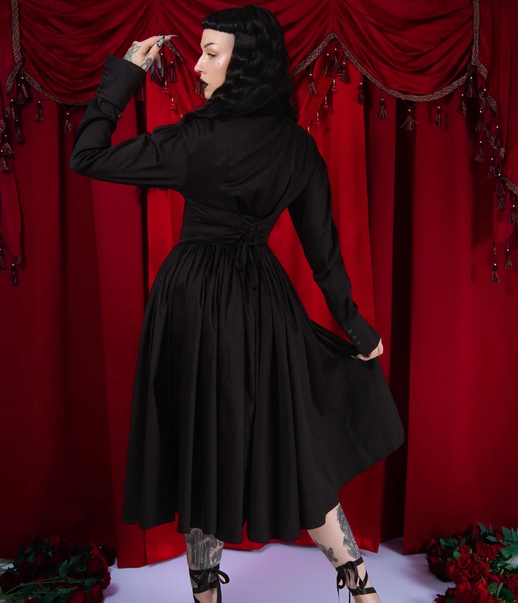 Elle Rebel Black Marquise Revolution Shirt Dress - Unique Vintage - Womens, DRESSES, MIDI