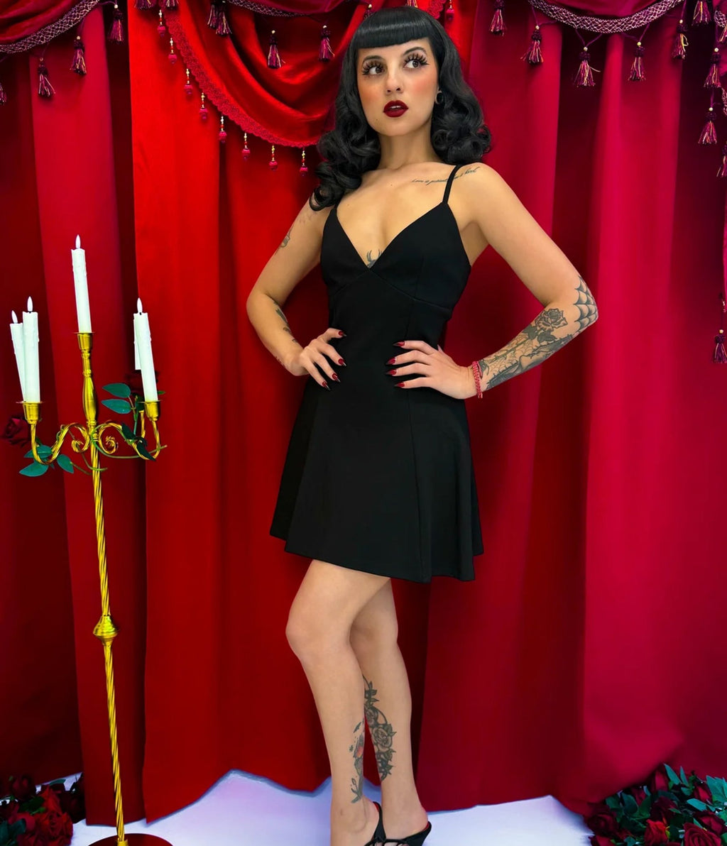 Elle Rebel Black Minuit Slip Mini Dress - Unique Vintage - Womens, DRESSES, SWING