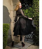 Elle Rebel Black Sheer Gibson Girl Swing Skirt - Unique Vintage - Womens, BOTTOMS, SKIRTS