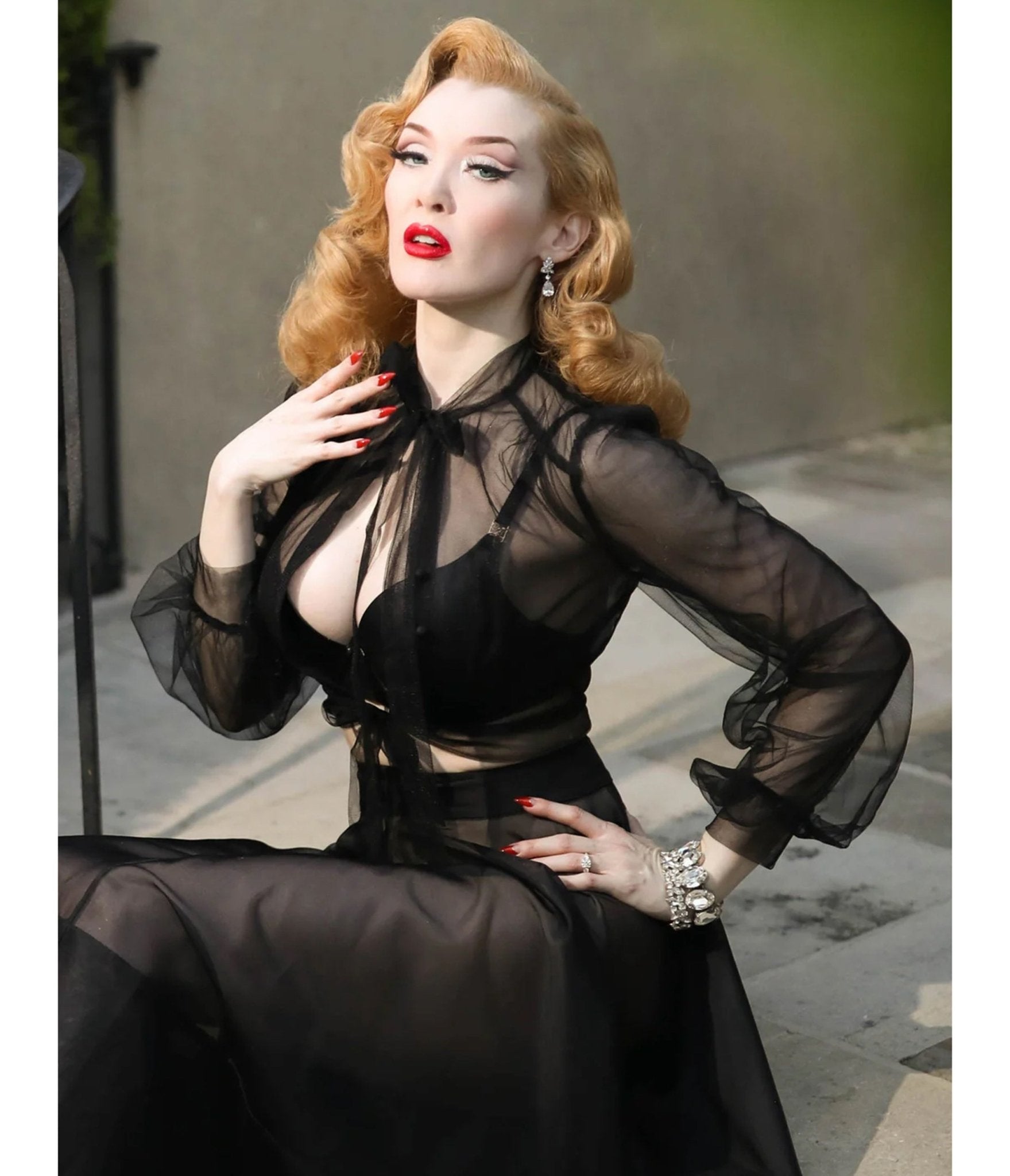 Elle Rebel Black Sheer Gibson Girl Swing Skirt - Unique Vintage - Womens, BOTTOMS, SKIRTS