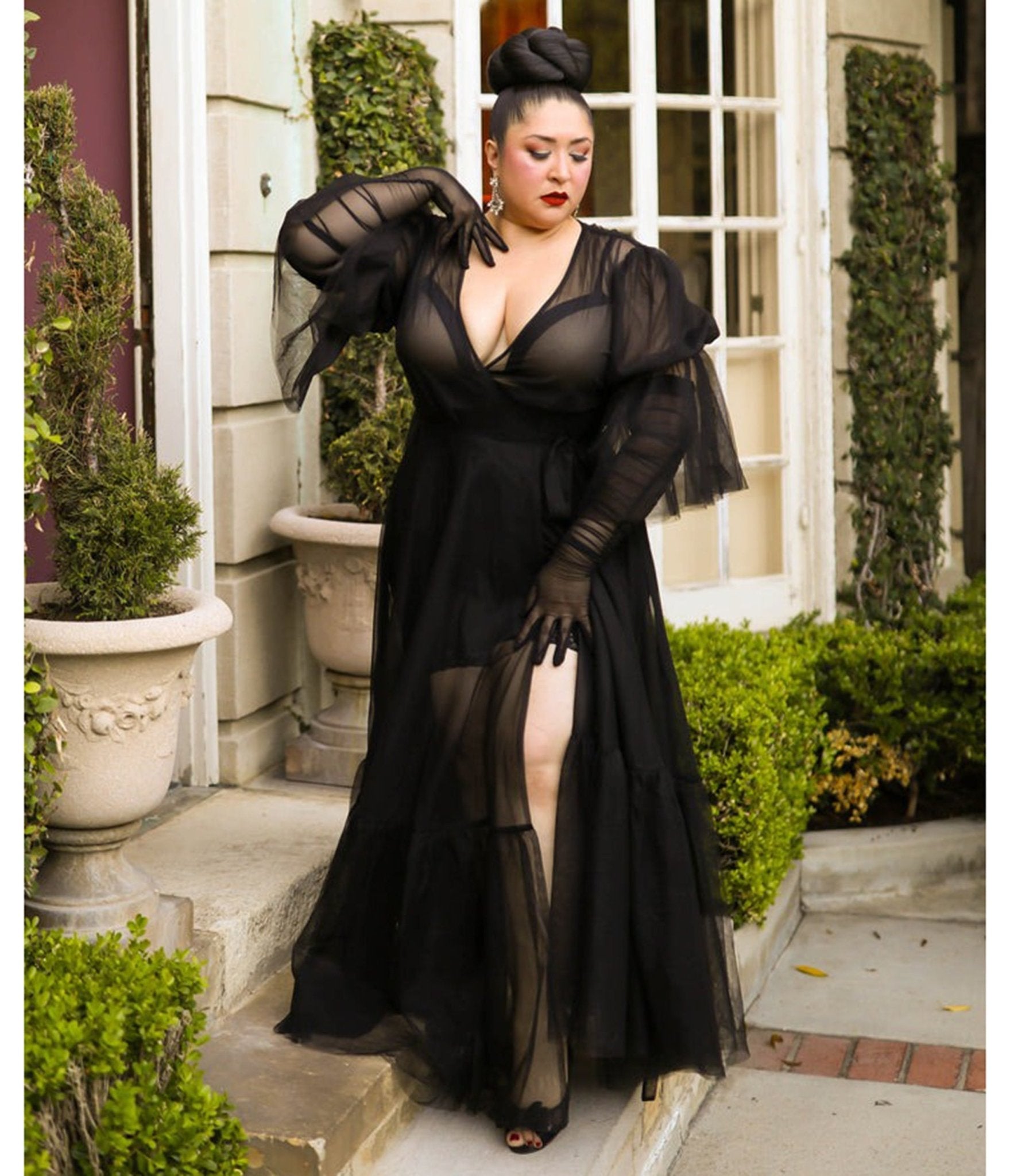 Elle Rebel Black Sheer Timeless Temptress Tulle Robe Dress - Unique Vintage - Womens, DRESSES, MAXI