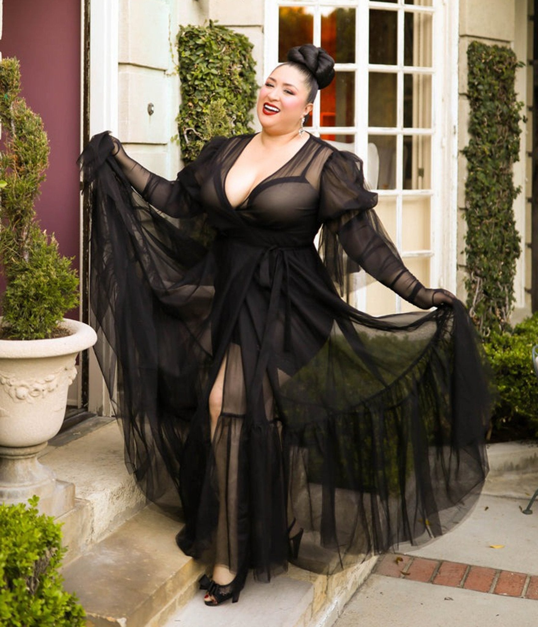 Elle Rebel Black Sheer Timeless Temptress Tulle Robe Dress - Unique Vintage - Womens, DRESSES, MAXI