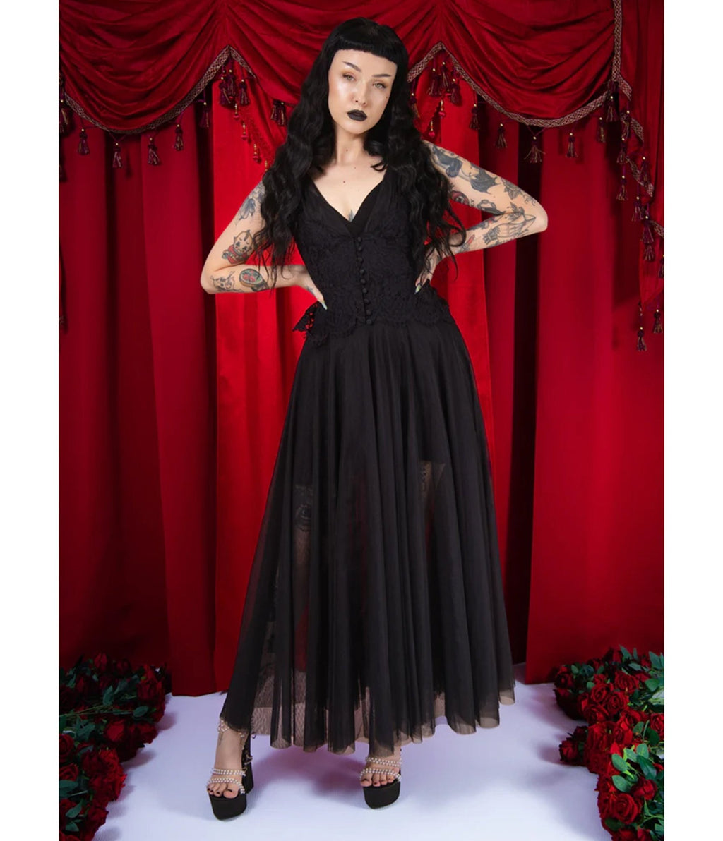Elle Rebel Black Sheer Wicked and Wild Maxi Dress - Unique Vintage - Womens, DRESSES, MAXI