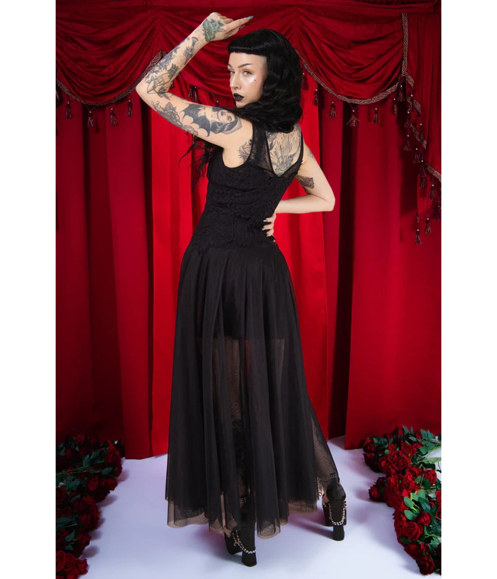 Elle Rebel Black Sheer Wicked and Wild Maxi Dress - Unique Vintage - Womens, DRESSES, MAXI