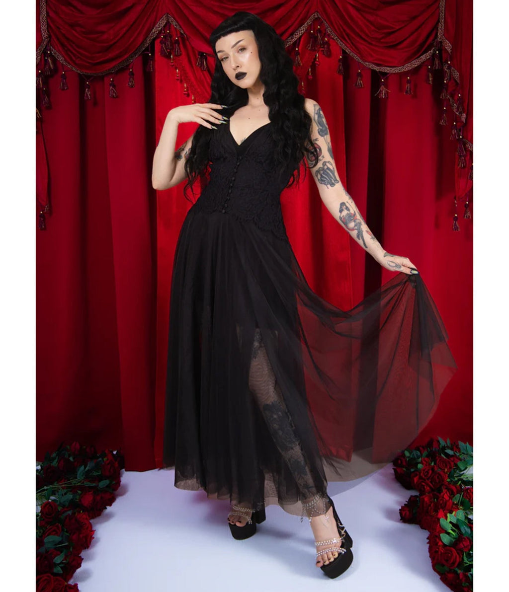Elle Rebel Black Sheer Wicked and Wild Maxi Dress - Unique Vintage - Womens, DRESSES, MAXI