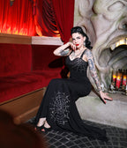Elle Rebel Black Spiderweb Glamour Ghoul Gown - Unique Vintage - Womens, DRESSES, MIDI