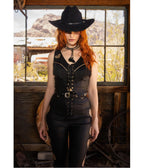 Elle Rebel Black Vegan Leather Fringe Vest - Unique Vintage - Womens, TOPS, SWEATERS AND VESTS