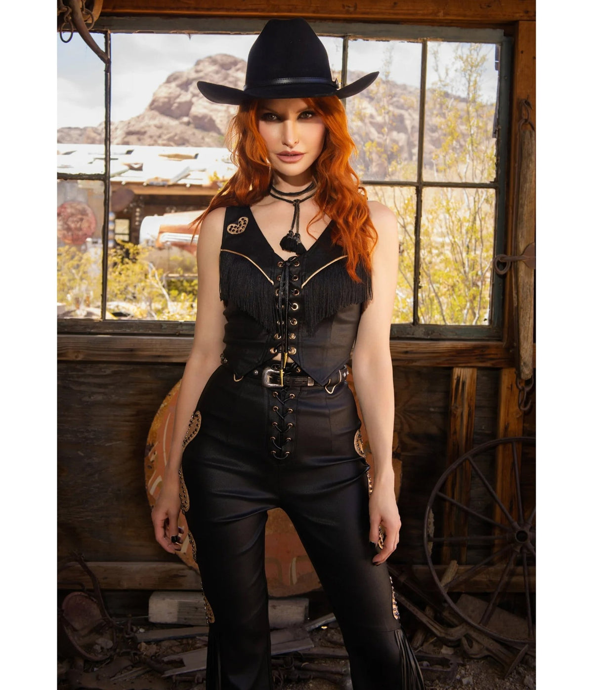 Elle Rebel Black Vegan Leather Fringe Vest - Unique Vintage - Womens, TOPS, SWEATERS AND VESTS