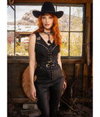 Elle Rebel Black Vegan Leather Fringe Vest - Unique Vintage - Womens, TOPS, SWEATERS AND VESTS