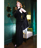 Elle Rebel Black Velvet Burnout Stripe Nocturne Gown - Unique Vintage - Womens, DRESSES, MAXI