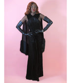 Elle Rebel Black Velvet Burnout Stripe Nocturne Gown - Unique Vintage - Womens, DRESSES, MAXI