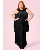 Elle Rebel Black Velvet Burnout Stripe Nocturne Gown - Unique Vintage - Womens, DRESSES, MAXI