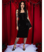 Elle Rebel Black Velvet Versailles Peplum Pencil Dress - Unique Vintage - Womens, DRESSES, MIDI
