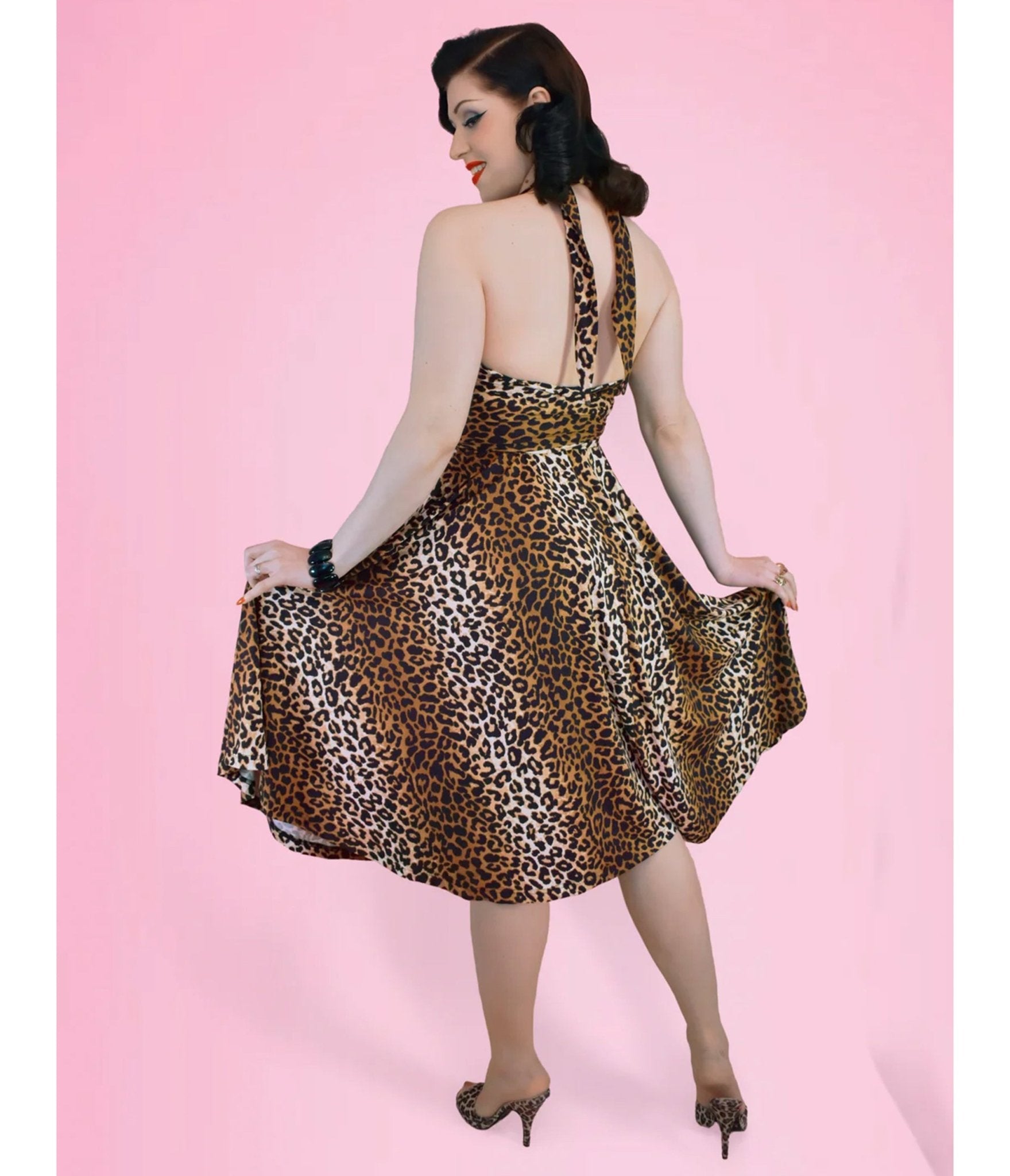 Elle Rebel Leopard Orleans Swing Dress - Small - Unique Vintage Elle Rebel Leopard Orleans Swing Dress - Small - Unique Vintage