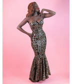 Elle Rebel Leopard Sequin Golden Goddess Dress - Unique Vintage - Womens, DRESSES, MIDI