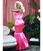 Elle Rebel Pink Satin Blonde Bombshell Gown - Unique Vintage - Womens, DRESSES, PROM AND SPECIAL OCCASION