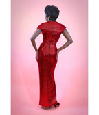 Elle Rebel Red Sequin Cairo Sunset Hooded Maxi Dress - Unique Vintage - Womens, DRESSES, MIDI