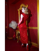 Elle Rebel Red Sequin Cairo Sunset Hooded Maxi Dress - Unique Vintage - Womens, DRESSES, MIDI