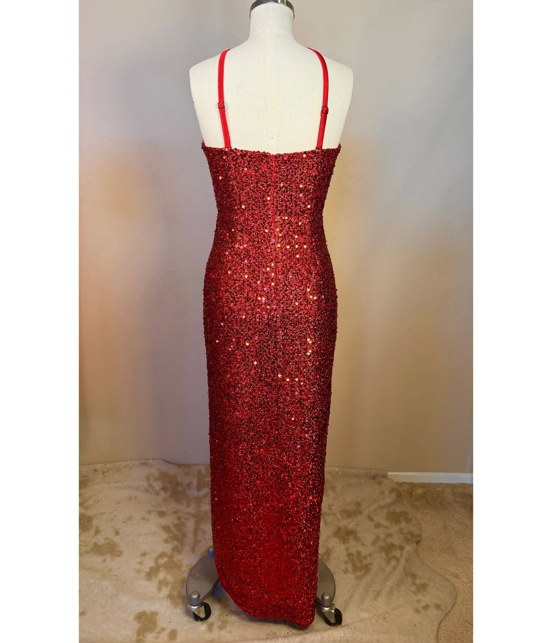 Elle Rebel Red Sequin Side Slit Evening Gown - Unique Vintage - Womens, DRESSES, PROM AND SPECIAL OCCASION