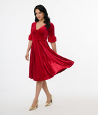 Elle Rebel Red Velvet Princess Grace Swing Dress - Unique Vintage - Womens, DRESSES, SWING