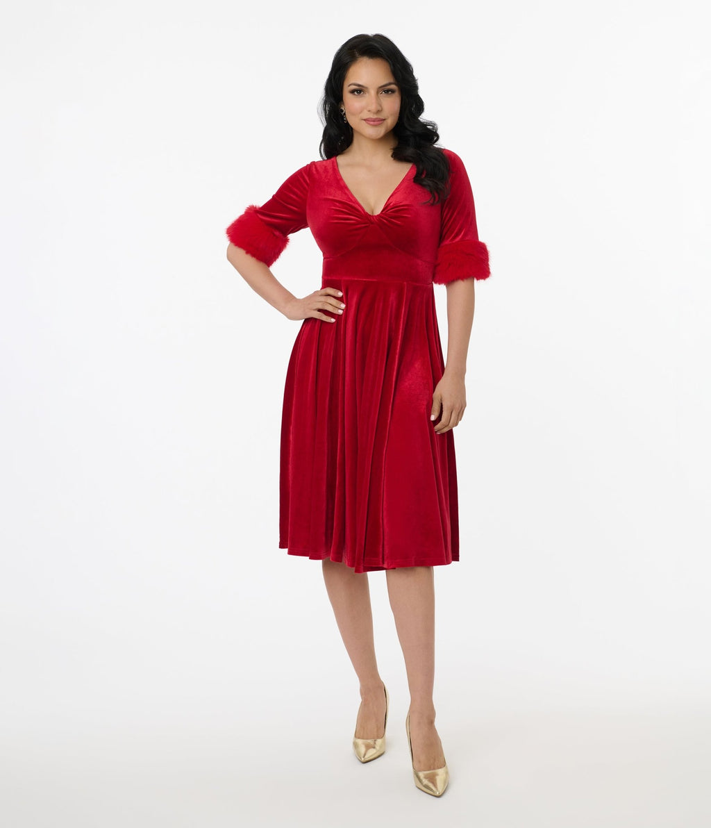 Elle Rebel Red Velvet Princess Grace Swing Dress - Unique Vintage - Womens, DRESSES, SWING