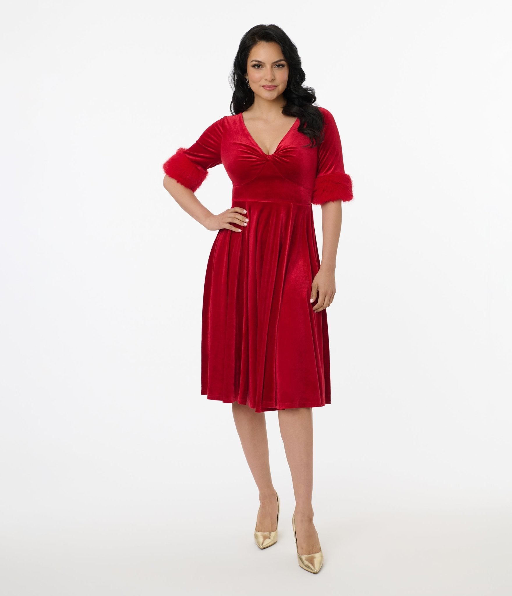 Elle Rebel Red Velvet Princess Grace Swing Dress - Unique Vintage - Womens, DRESSES, SWING