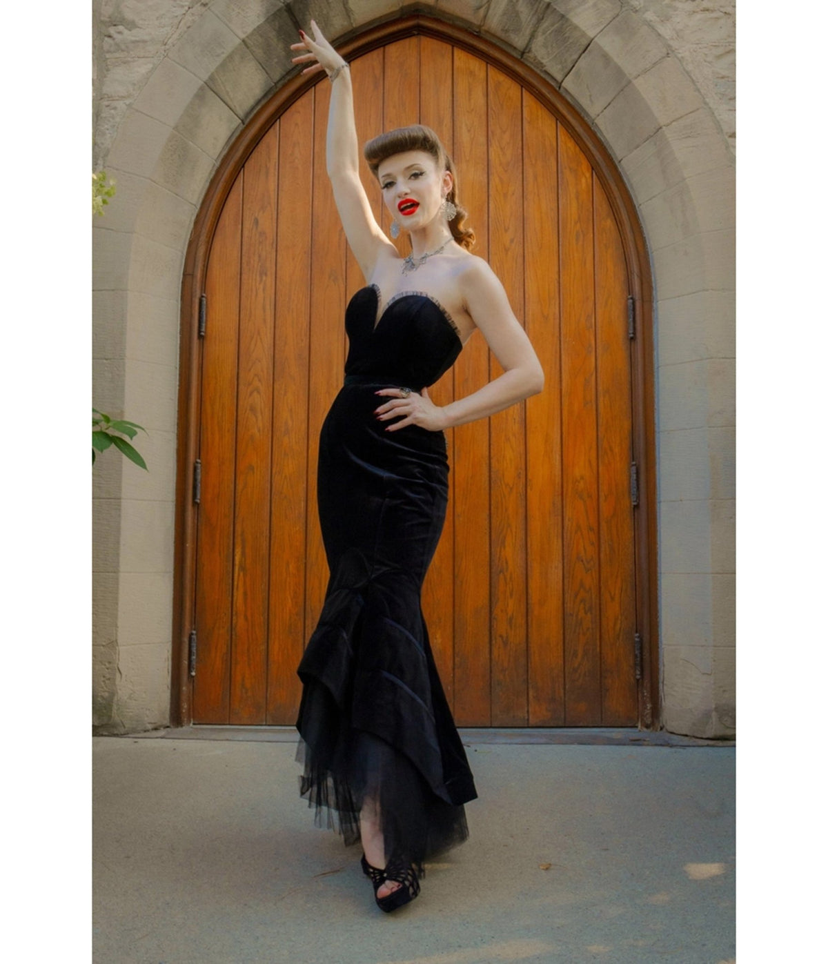 Elle Rebel Velvet Black Widow Gown - Unique Vintage - Maxi Dresses