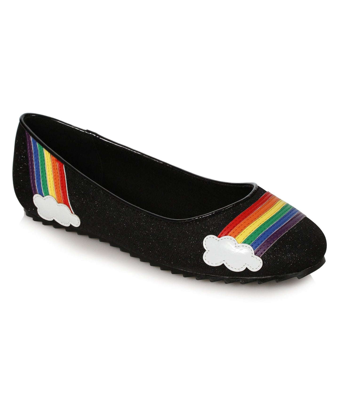 Ellie Shoes Black Glitter & Rainbow Flats - Unique Vintage - Womens, SHOES, HEELS