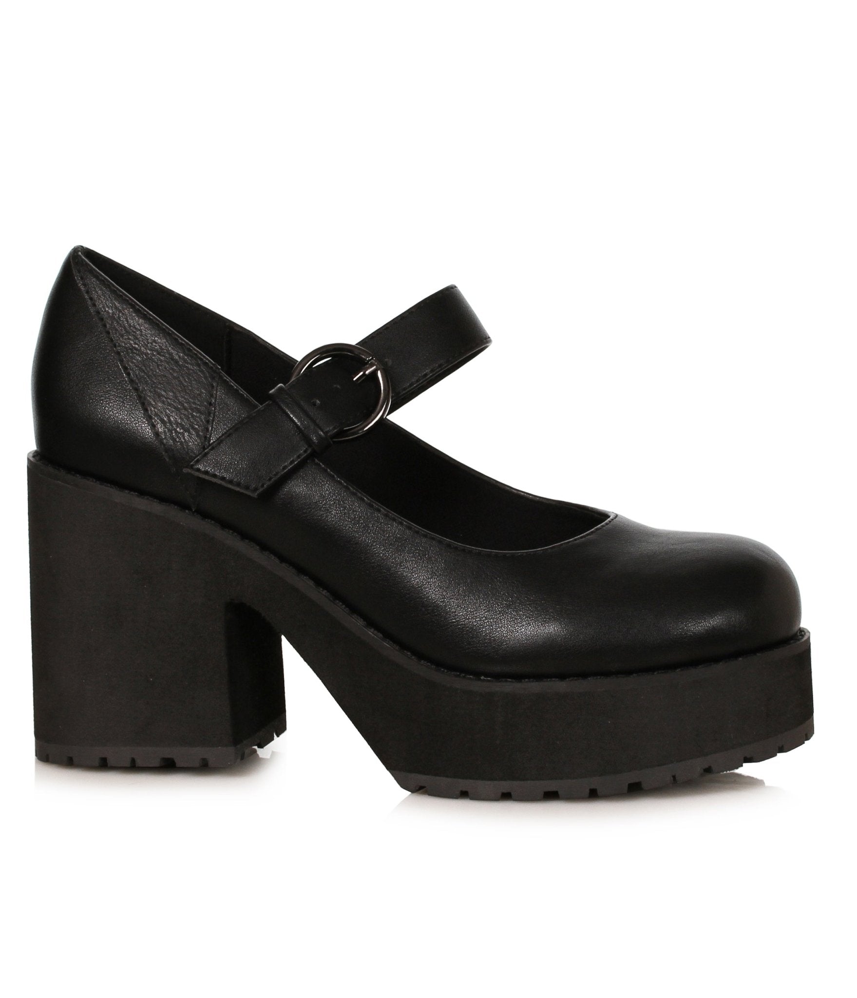 Ellie Shoes Black Leatherette Mary Jane Platforms - Unique Vintage - Womens, SHOES, HEELS