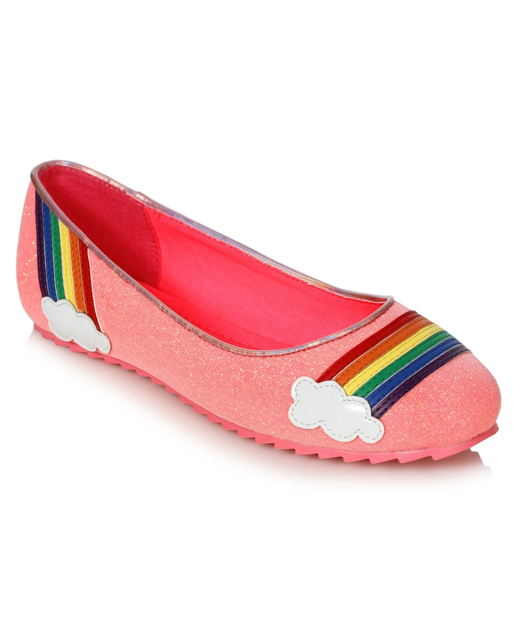 Ellie Shoes Pink Glitter & Rainbow Flats - Unique Vintage - Womens, SHOES, HEELS