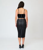 Elvira x Unique Vintage Black Dagger Pleated Vegan Leather Pencil Skirt - Unique Vintage -