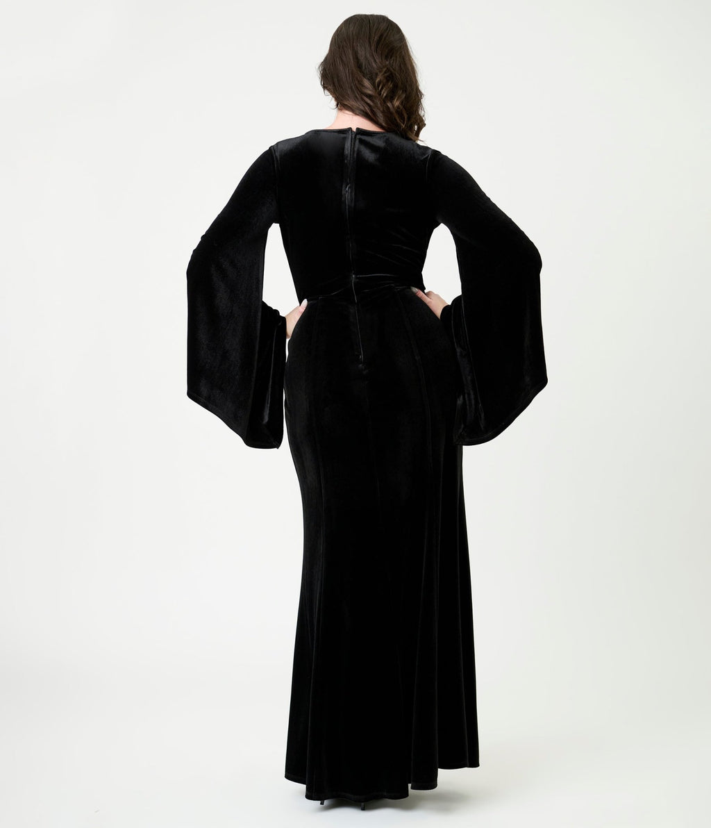 Elvira x Unique Vintage Black Dagger Velvet Maxi Dress - Unique Vintage - Womens, DRESSES, MAXI