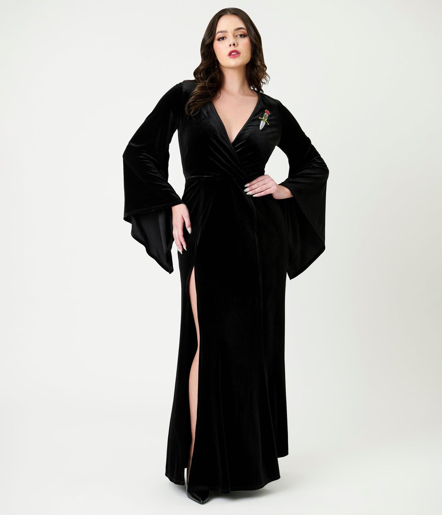 Elvira x Unique Vintage Black Dagger Velvet Maxi Dress - Unique Vintage - Womens, DRESSES, MAXI