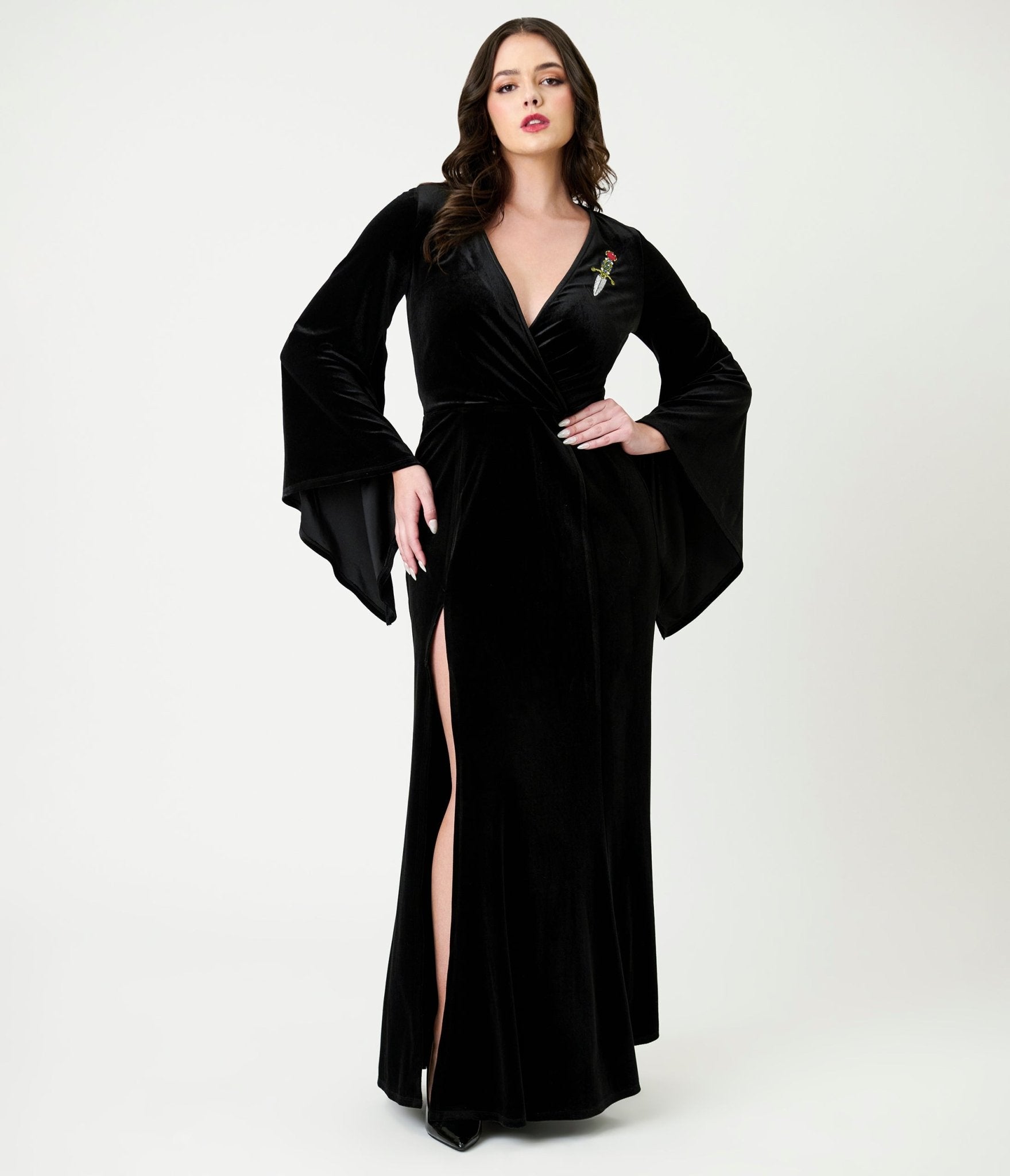 Elvira x Unique Vintage Black Dagger Velvet Maxi Dress - Unique Vintage - Womens, DRESSES, MAXI